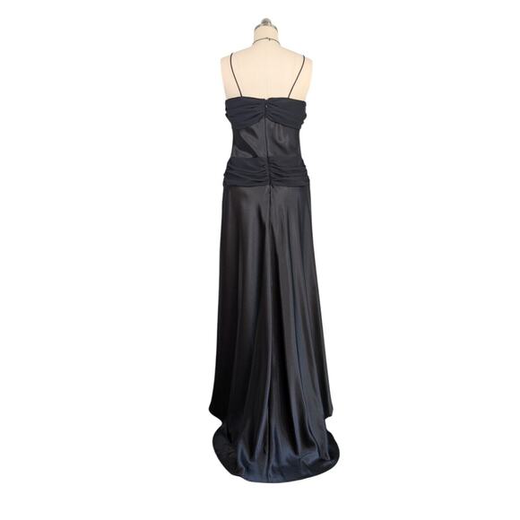 Cache Prom Dress Maxi Gown 12 Black Satin Glam Vintage 90s Y2K Cowl Fairy Goth - Picture 3 of 10
